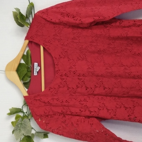 Croft & Barrow Women's Red Casual Lace Dress Blouse Size Petite Medium - Picture 2 of 5